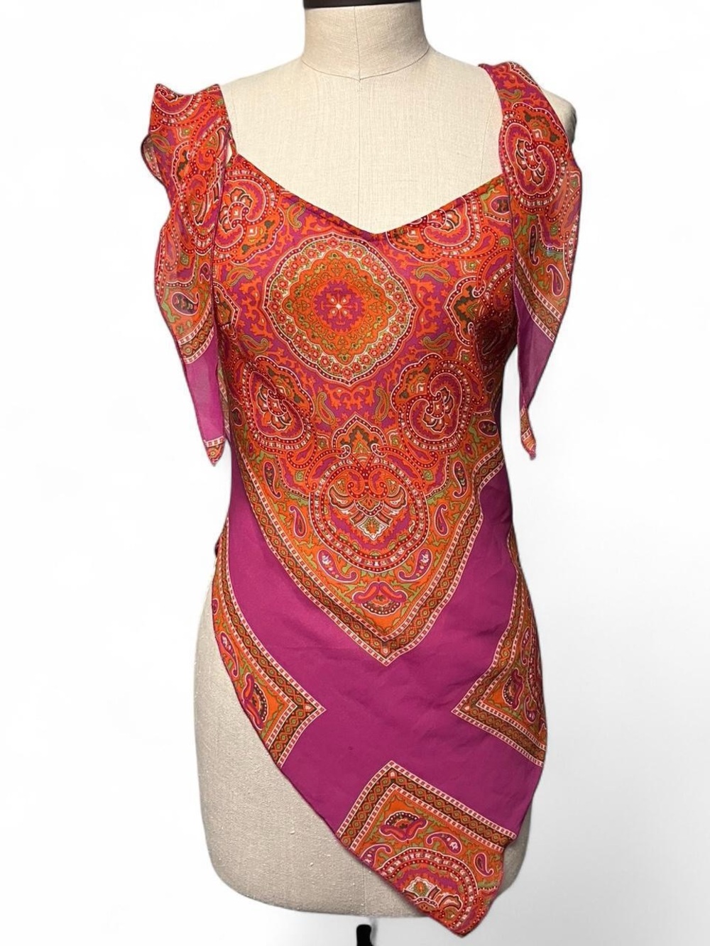 Women’s Pink Paisley Scarf-Style Sleeveless Top